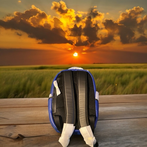 COACH EDGE UNISEX BACKPACK IN COLORBLOCK BLUE AND BLACK CANVAS AND LEATHER NWT - Picture 2 of 6